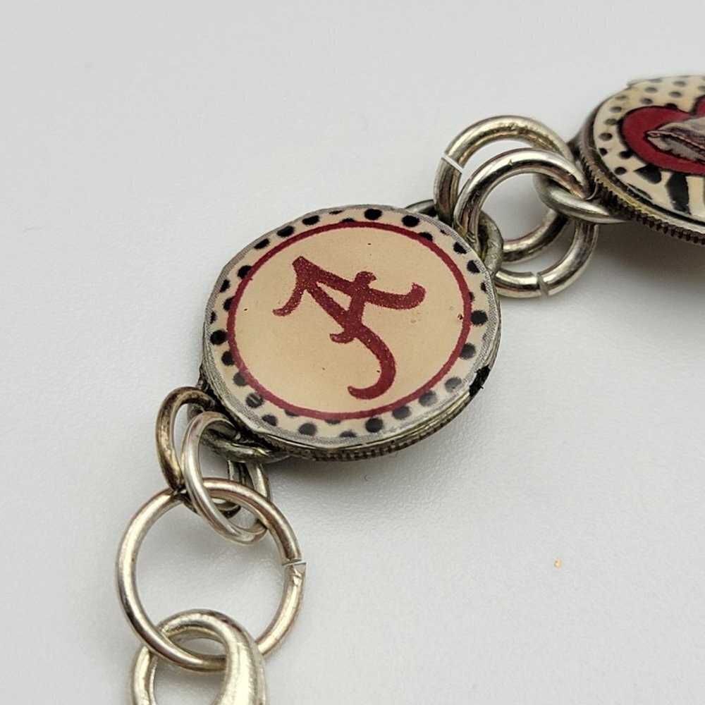 Vintage ALABAMA CRIMSON TIDE Enamel Coin Chain Link Bracelet 6 Inch - Picture 3 of 13